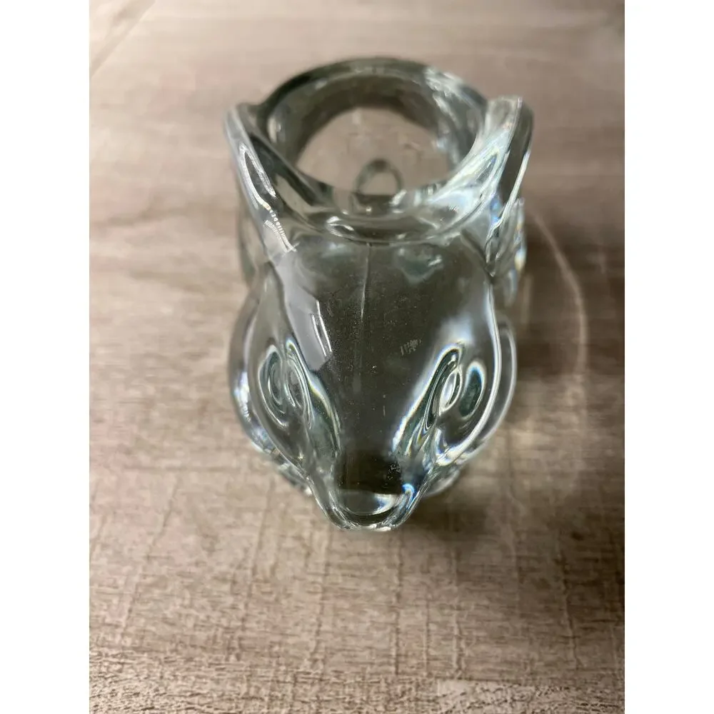 Indiana Glass Co Clear Glass Bunny Rabbit Hare Votive Candle Holder Figurine